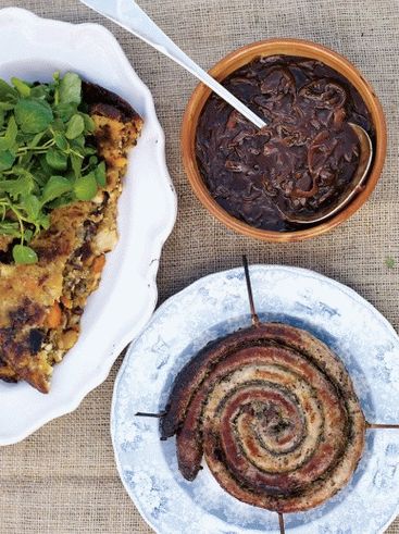 Photo Bubble & Squick - Roast Cabbage and Potatoes with Sausages and Onion Gravy by Jamie Oliver
