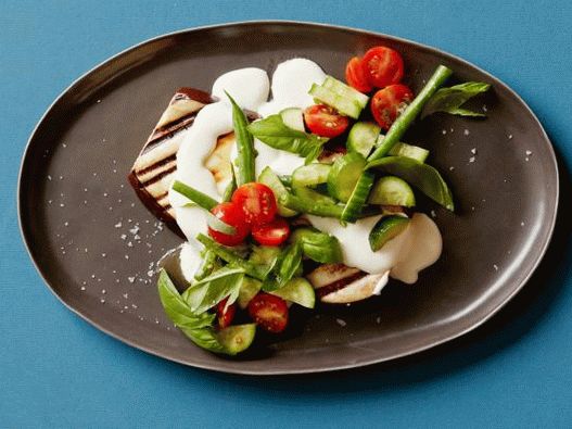 Photo of grilled eggplant and green bean salad