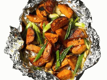 Photo Sweet potato baked with green onions