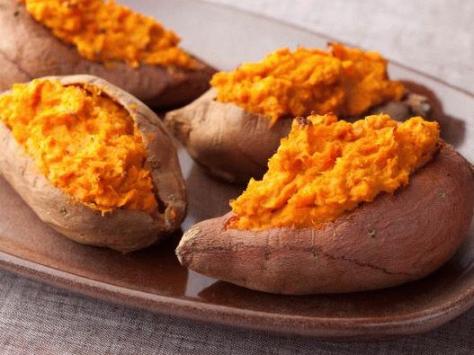 Photo Sweet potato stuffed with curd cheese