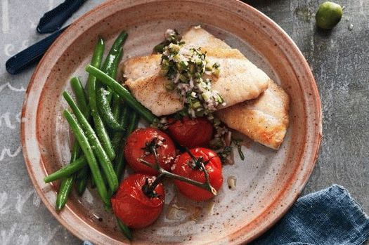 Grilled Berix photo with Spanish salsa from olives