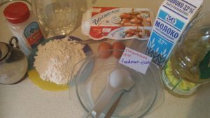 Thin pancakes in milk