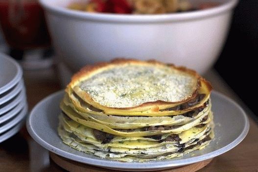 Photo Pancake cake with cheese and mushrooms