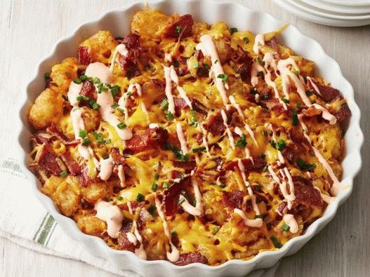 Photo of the dish - Potato balls casserole with cheese and bacon