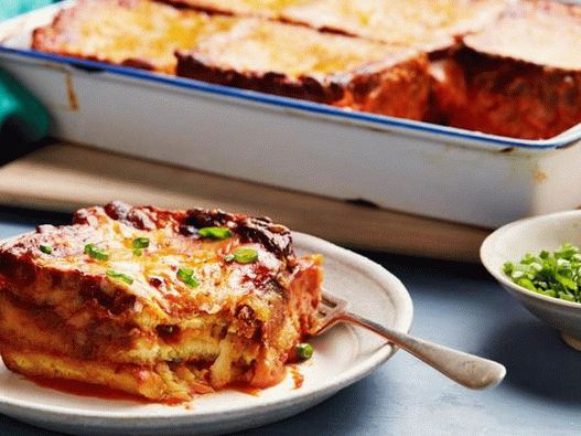 Photo of the dish - Lasagna from cheese toasts and tomato soup