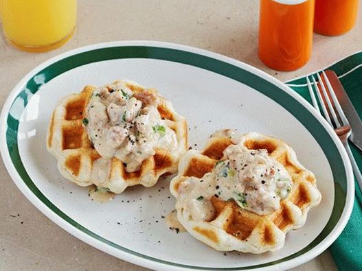Photo of the dish - Butter rolls in a waffle iron with meat sauce