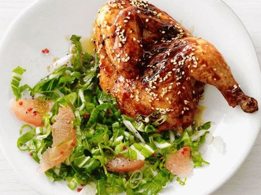 Photo Teriyaki chickens with bok choy cabbage