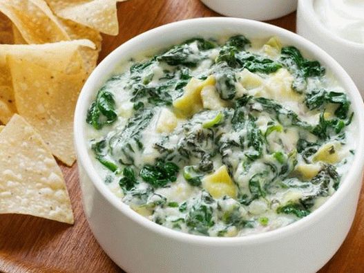 Photo of the dish - American dip sauce with spinach and artichokes