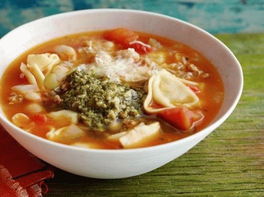 Photo Bean soup with Italian dumplings and green dressing