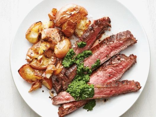 Photo of Flank steak (beef flank) with fried potatoes