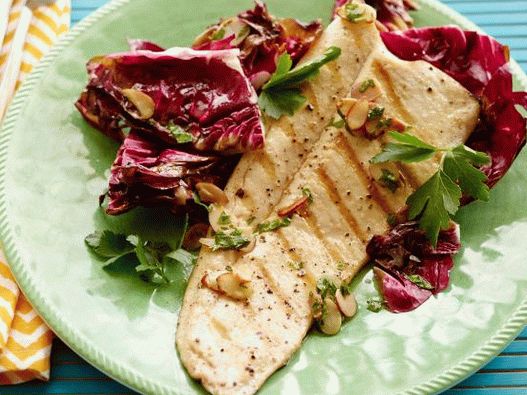 Grilled trout photo with orange-almond dressing
