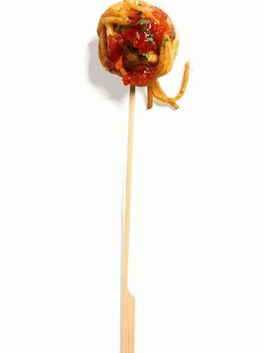 Photo of Meatballs in Spaghetti on Skewers