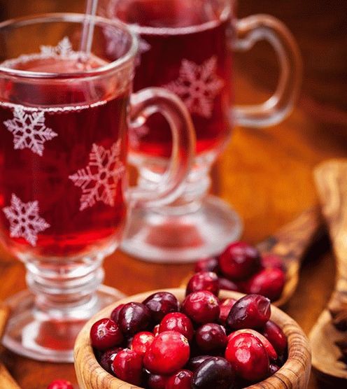 Photo Hot apple cider drink with cranberries