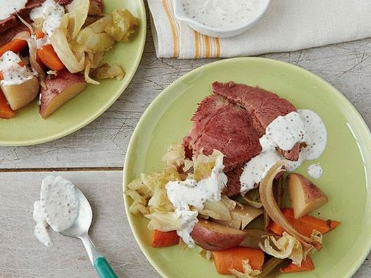 Photo of corned beef and cabbage in a slow cooker