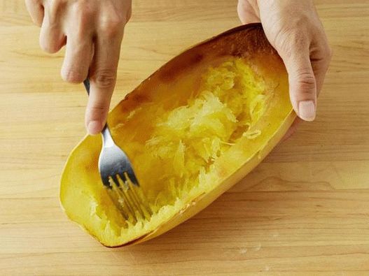 Scrape the pulp out of the finished pumpkin with a fork