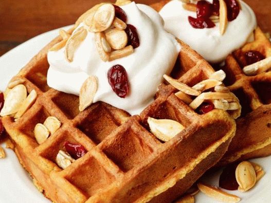 Photo How to cook waffles with pumpkin in a waffle iron