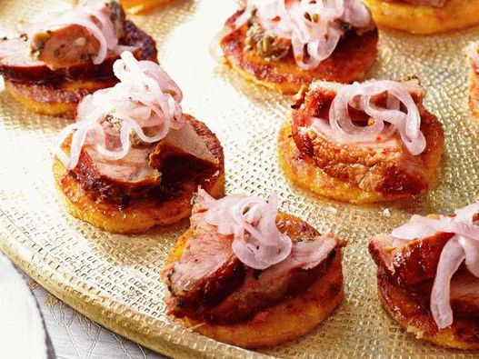 Photo of Polenta canape with porchetta (pork roll)