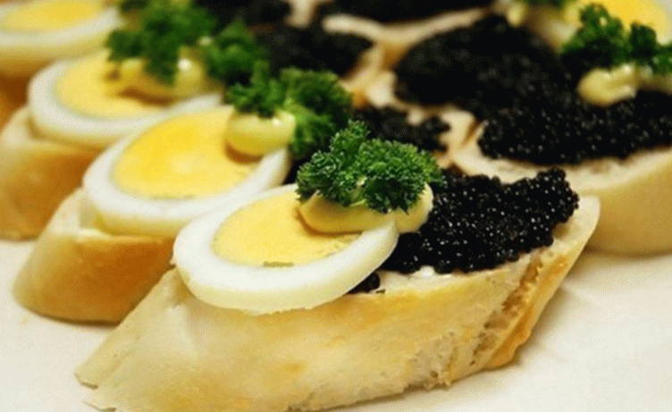 Canape with halibut caviar