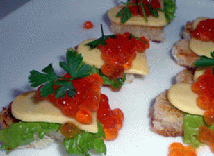 Canapes with cheese and caviar