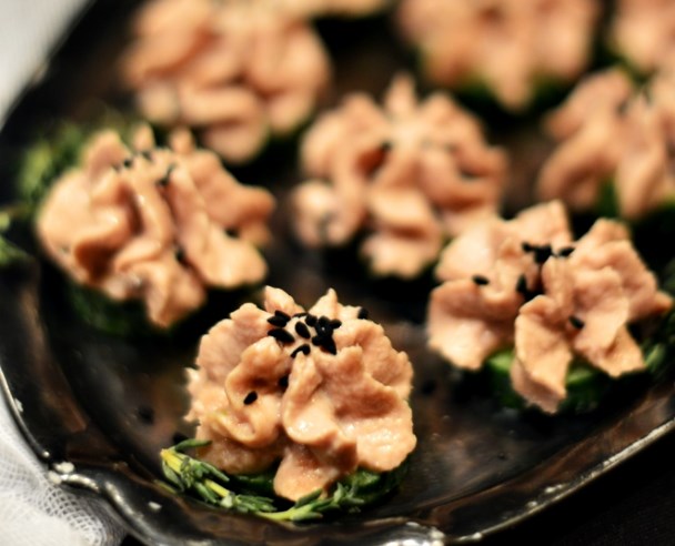 Canapes with tuna and cucumber