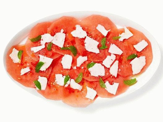 Photo of watermelon carpaccio with salty ricotta