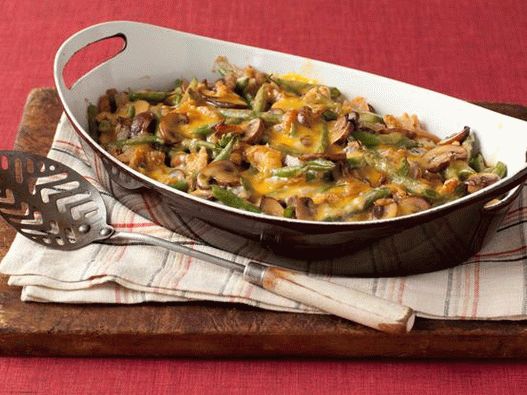 Photo Casserole with green beans and mushrooms