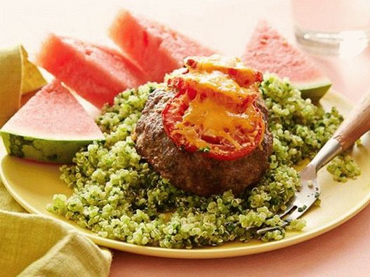 Photo of Quinoa with cutlets under a cheese crust