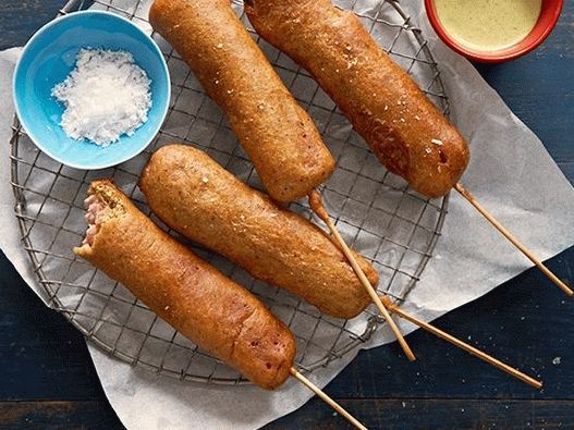 Indian style Corn Dog photo with mango dip sauce