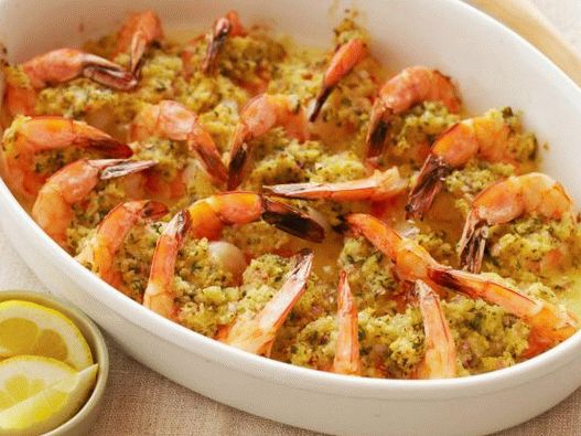 Photo Shrimps baked in garlic sauce