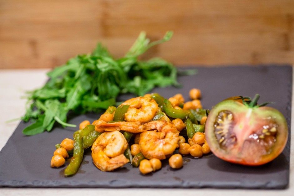 Spicy Chickpeas Prawns