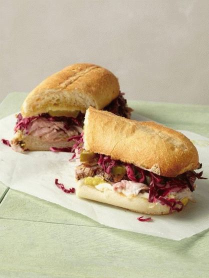 Photo of a Cuban red cabbage salad sandwich