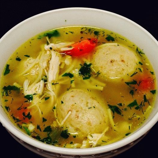 Photo Chicken soup with vegetables and dumplings