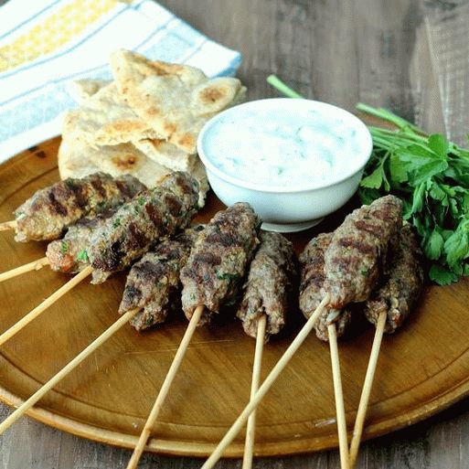 Photo of Kufta of lamb on skewers with zaziki sauce
