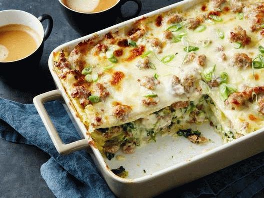 Photo of Lasagna stuffed with pork sausages for breakfast