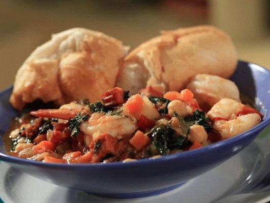 Photo of the dish - Fishing stew with kale, chickpeas and prawns