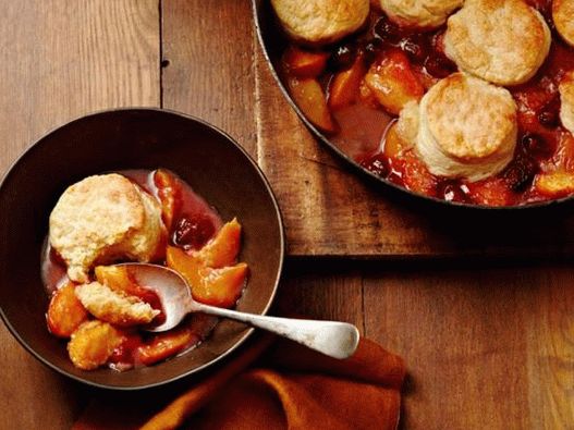 Photo of the dish - Peach cobbler with raspberries under the lid of dough