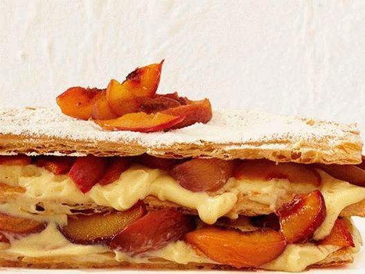 Napoleon Cake with Baked Peaches
