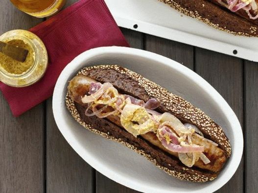 Hot dogs with beef sausages, grilled Wisconsin cheese
