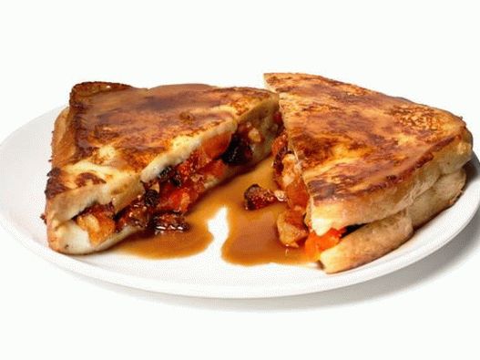 Photo of the dish - French toast sandwich with figs, dried apricots and nuts