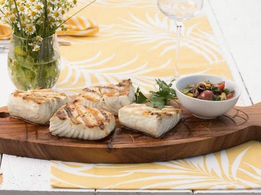 Grilled halibut with olive bath-cauda sauce