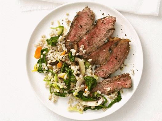 Grilled beef steak with pearl salad