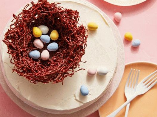Easter cake with a bird's nest and mini-eggs