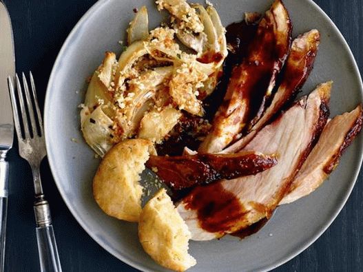 Baked pork ham in ginger and peach glaze