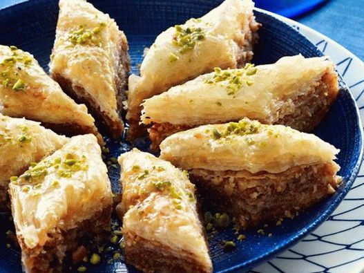 Greek baklava from filo pastry with pistachios