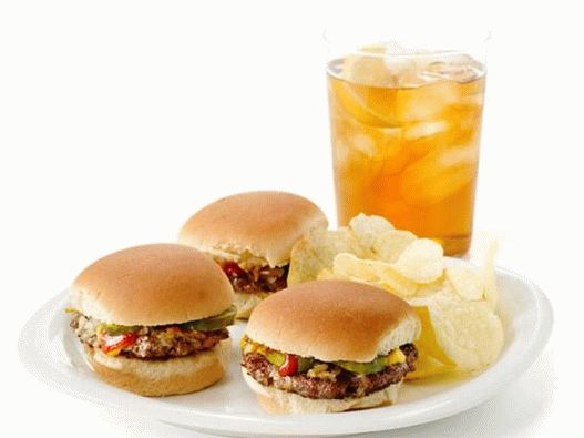 Mini hamburgers with pickles