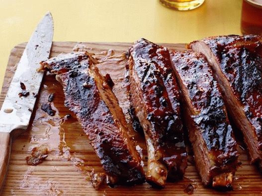 Grilled pork ribs in a sharp glaze