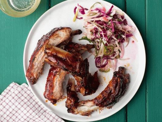 Pork ribs in the oven with barbecue coffee sauce