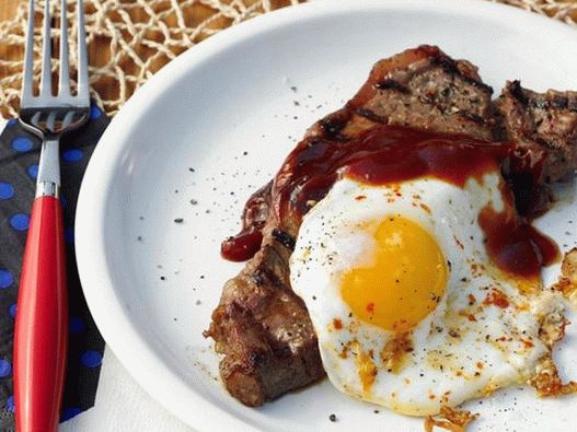 Photo of the dish - Grilled steak and eggs with beer and molasses sauce