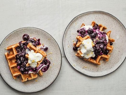 Photo of the dish - Waffles with blueberry compote and lemon ricotta cream