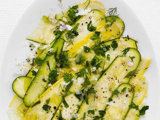 Vegetable carpaccio of zucchini and yellow zucchini